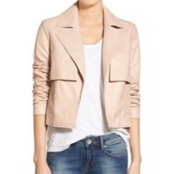 Women's Blush Pink Crop Leather Jacket by Halogen Size Medium - Picture 1 of 14